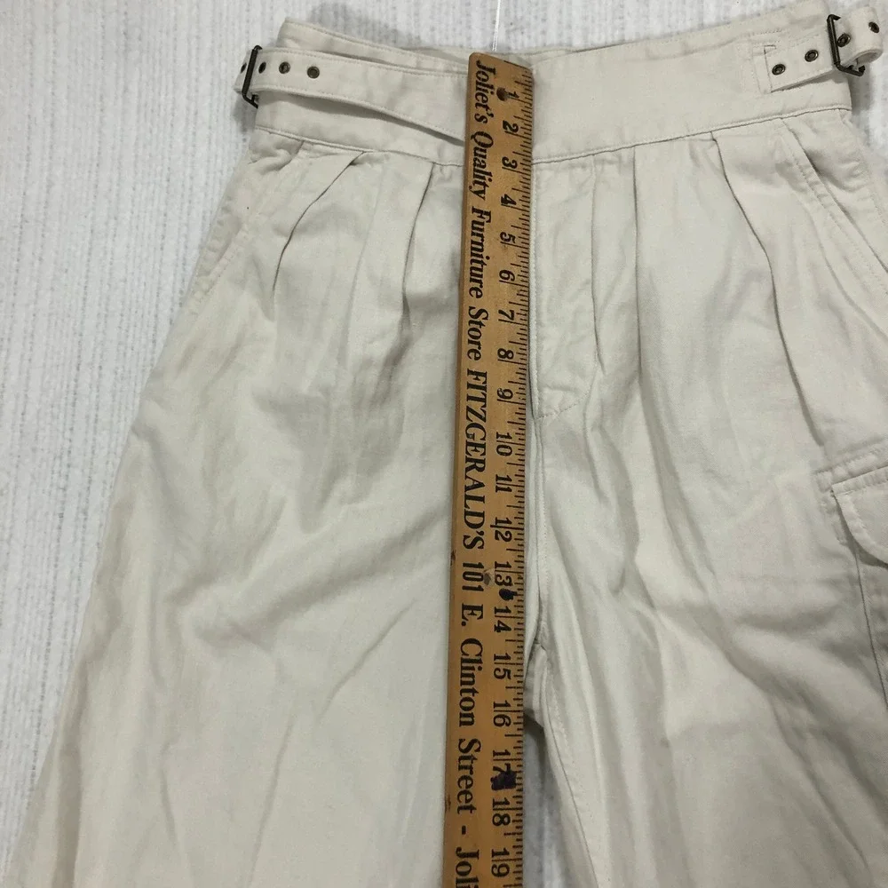 Banana Republic Cream Cotton Linen High Waist Cargo Pants Buckle Detail Size 2